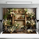 Aperturee - Golden Vase Cabinet Rack Flowers Spring Backdrop